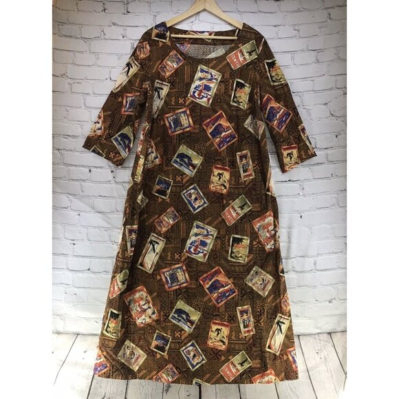 Hawaiian Dress Sheath Modest Brown Portrait Picture Print Handmade Size M-L - Picture 1 of 6